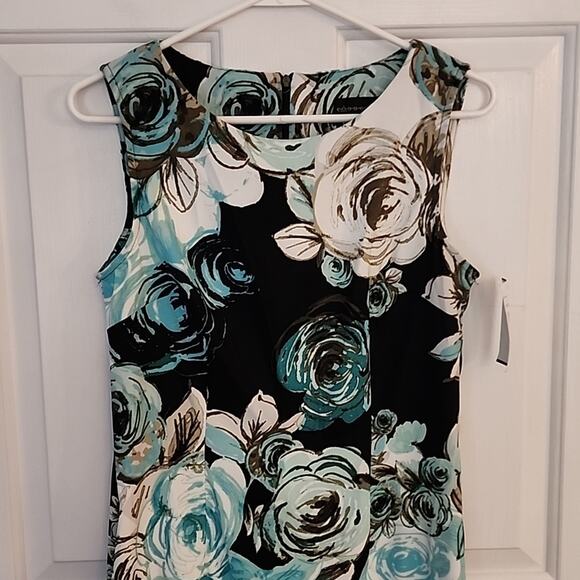 Connected Apparel Black/Aqua Floral Dress, NWT, 10 - Picture 2 of 7